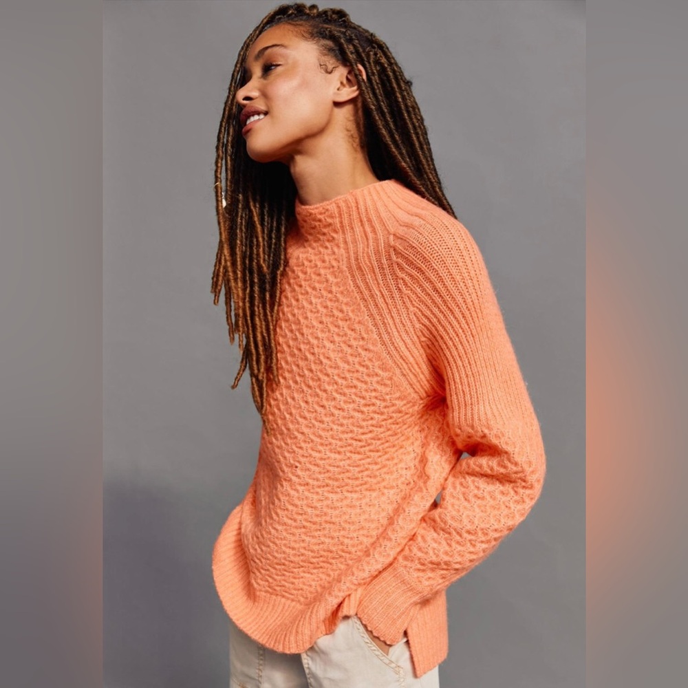 NWOT Anthropologie Bia Mock Neck Tunic Sweater Coral, Size XS